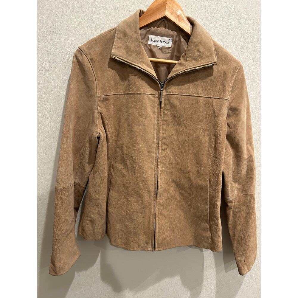 Genuine 100% Suede Leather Boston Harbour zip up tan jacket coat sz M-L